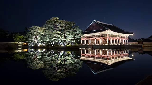 景福宫庆会馆夜景、水景、月升视频素材