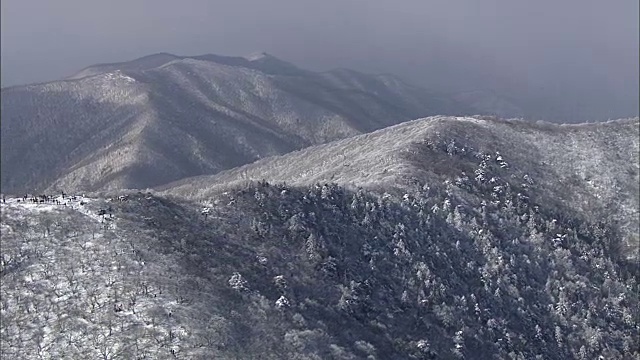 鸟瞰冰雪覆盖的御田山国家公园视频素材