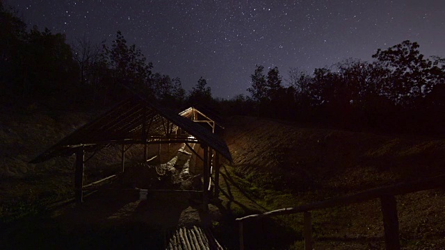 天体摄影在森林上空用干树留下的星迹。视频素材