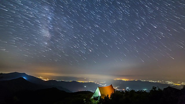 万寿台峰夜景，在银河后面的基里桑国家公园露营视频素材