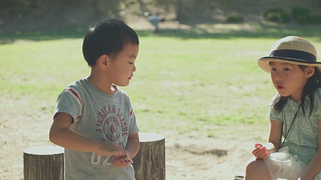 日本小孩在公园玩得很开心。视频素材