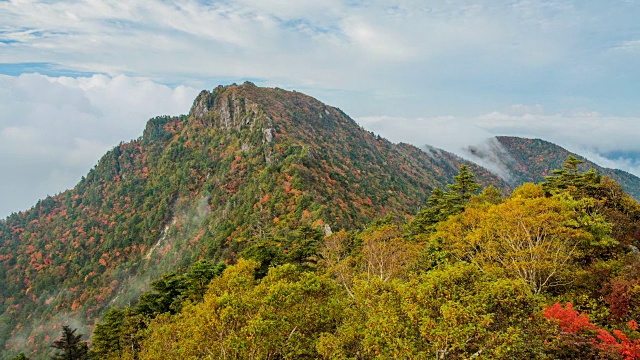 秋时延时拍摄的天望峰(chitisan的第二高峰，它是著名的日出观测点)——chitisan国家公园(韩国最神圣的山之一)视频素材