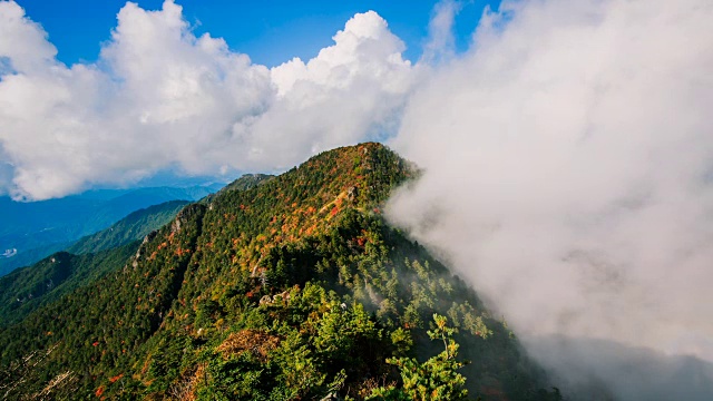 秋日，在天望峰(chitisan的第二高峰，它是著名的日出观测点)上的密集云海流动视频素材