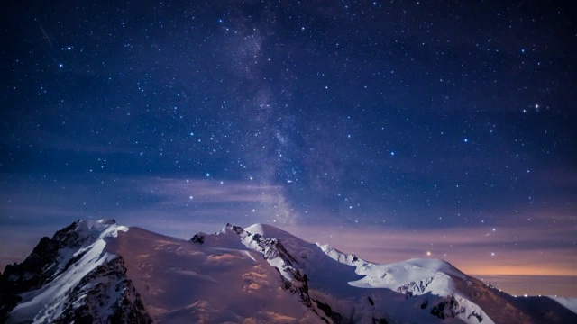 在勃朗峰(阿尔卑斯山最高的山峰)上方的星系延时拍摄视频素材