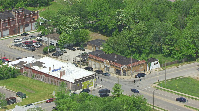 MS AERIAL ZO Shot of Laugh O Gram Studio /堪萨斯城，密苏里，美国视频素材