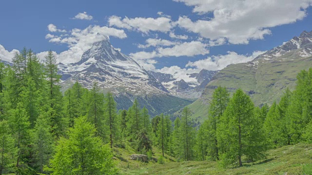 延时拍摄阿尔卑斯山和绿树从桑内加地区(热门旅游目的地)瑞士视频素材