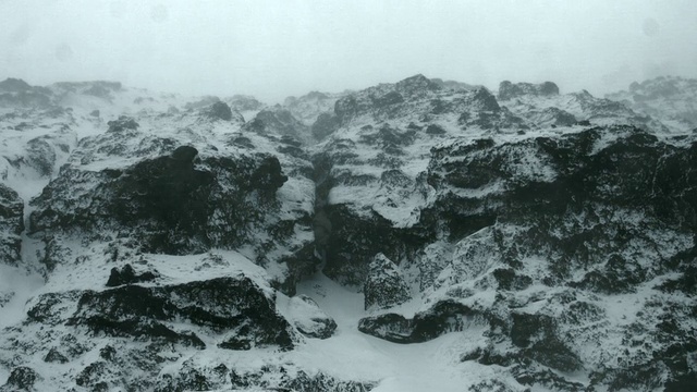 海鸥在冰岛南部白雪覆盖的玄武岩悬崖上飞翔。视频素材