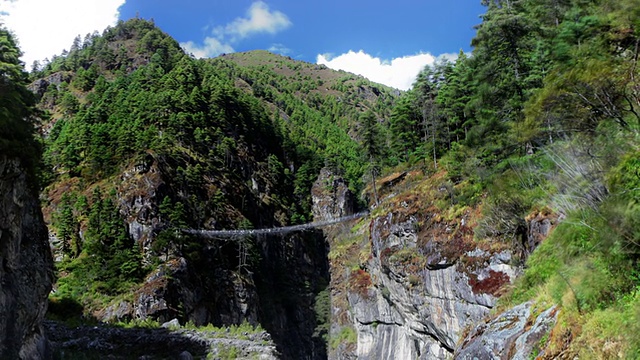 在一个喜马拉雅山谷的河流峡谷的延时平移镜头。视频素材