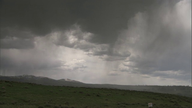 美国黄石公园的草地上下着倾盆大雨视频素材