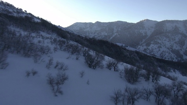 白雪覆盖着瓦萨奇山脉的一座森林山。视频素材