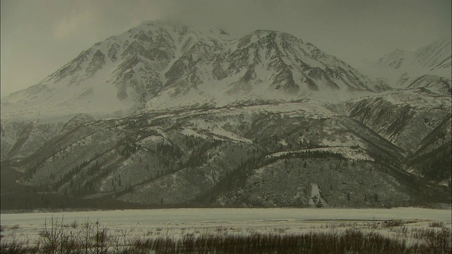 雾笼罩着阿拉斯加的雪山。视频素材