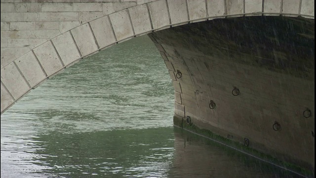 雨水落在塞纳河和新桥上。视频素材