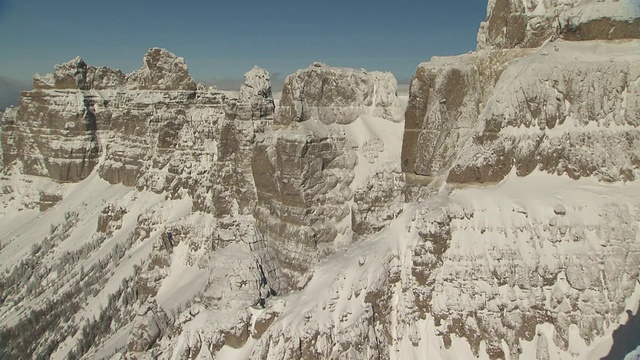 雪尘嶙峋的山崖和高原。视频素材