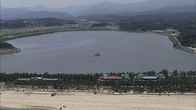 江陵庆浦湖鸟瞰图视频素材