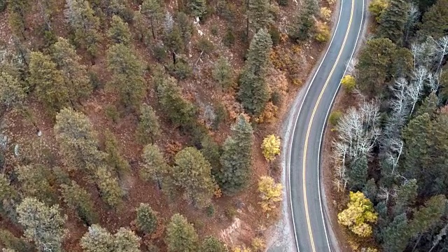 高角度的绿树成荫的高速公路，圣达菲，新墨西哥州，美国视频素材