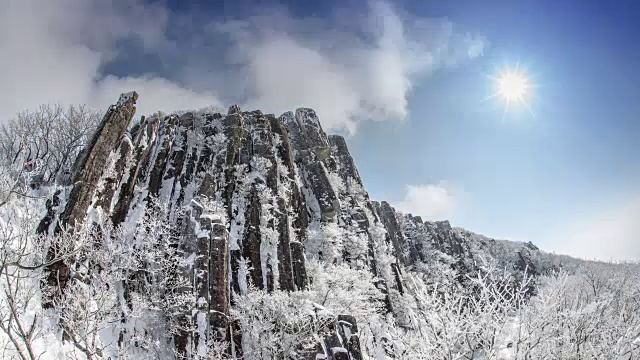 大圆山省公园内积雪覆盖的柱状接头视频素材