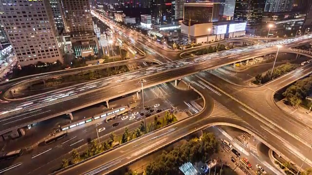 时间推移-北京，鸟瞰图繁忙的道路交叉口视频素材