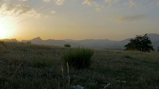 一对背包客带着狗爬山视频素材