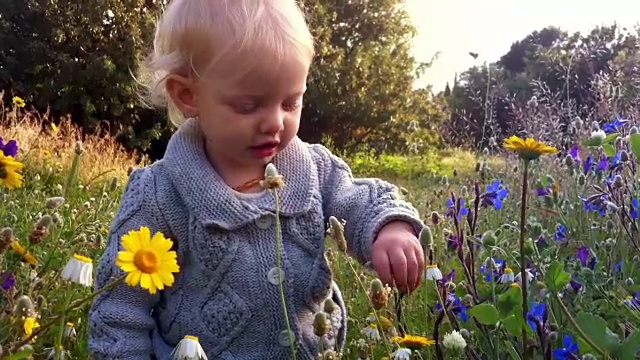 少女在玩弄春天的花朵视频素材