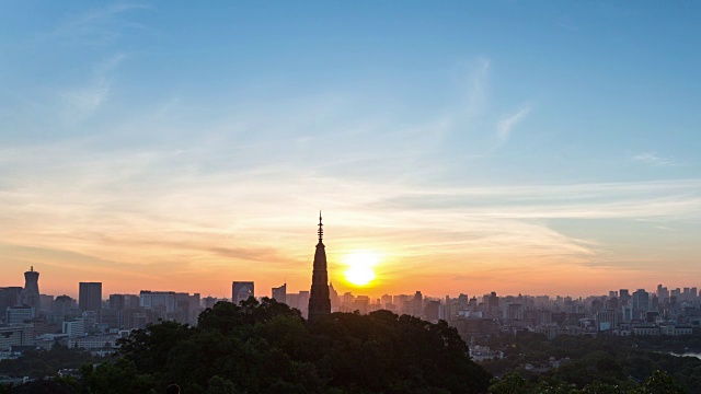 4K延时从黑夜到白天:一个橙色的太阳在杭州地平线上闪耀，中国视频素材