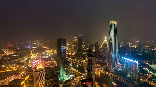 时光流逝-天津天际线夜景(平移)视频素材