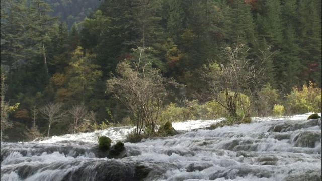 从急流向瀑布倾斜，中国九寨沟视频素材