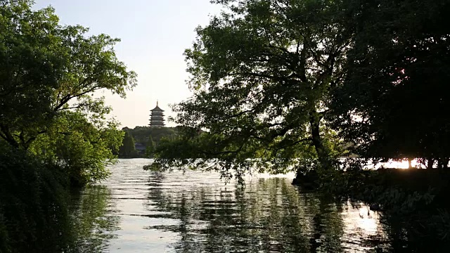 西湖日落美景，杭州，中国视频素材