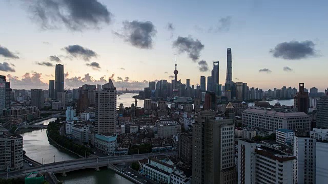 上海城市景观，从黑夜到白天，4k时间间隔，2016视频素材