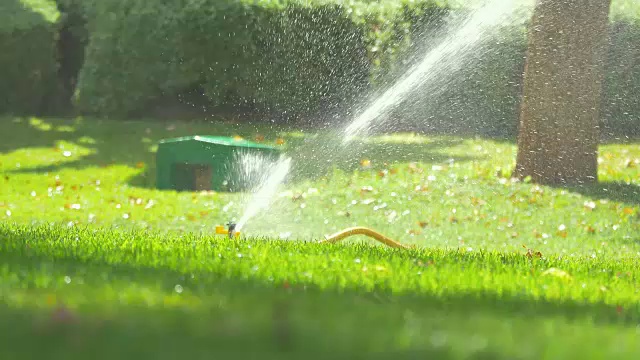 花园里洒水器的4K视频视频素材