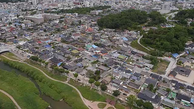 全州韩屋村鸟瞰图(以保留韩国传统韩屋而闻名)视频素材