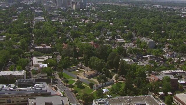 WS ZO AERIAL POV Sutter的加州Fort State历史公园视频素材