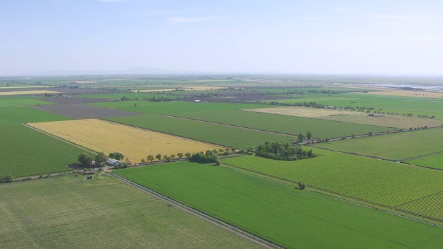 WS AERIAL POV绿地景观与田野，加州视频素材