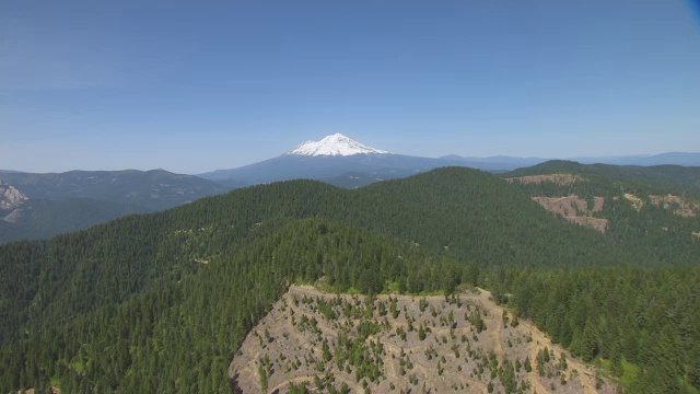 WS AERIAL POV绿色丘陵和沙斯塔山的背景在北加州，加利福尼亚州视频素材