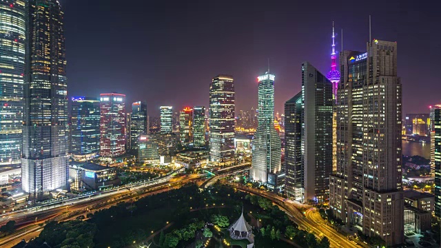 T/L WS HA Shanghai Skyline at Night/上海，中国视频素材