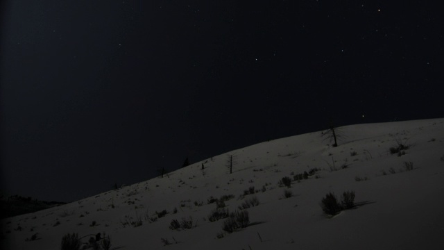 星星在白雪覆盖的山坡上转动。视频素材