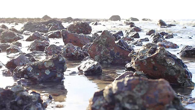 泰国岩石海岸线的海滩景色。视频素材