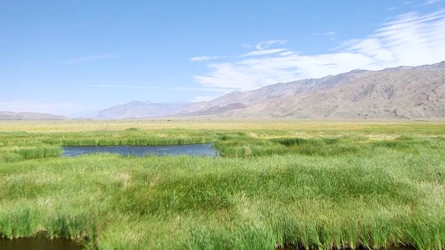 WS TU航空POV沼泽在欧文斯谷沙漠与山麓和inyo山脉在距离/加利福尼亚州，美国视频素材