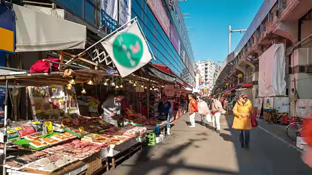 延时:行人拥挤的购物在美代子市场上野东京视频素材