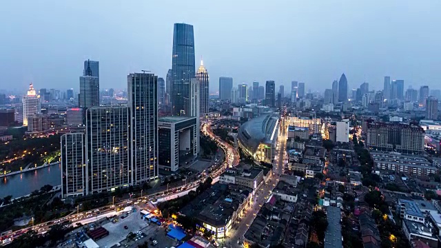 天津城市在夜晚的时间流逝视频素材