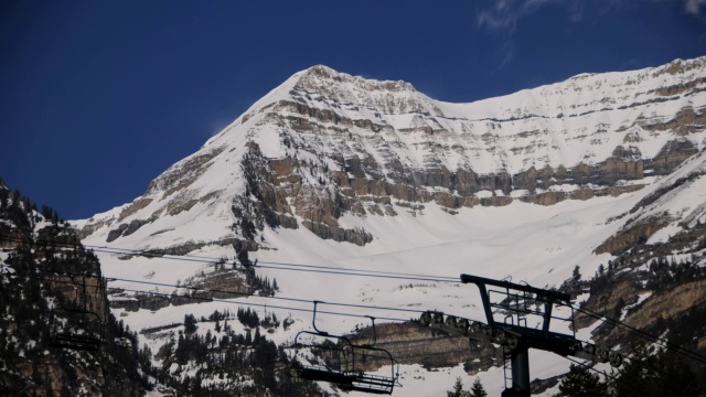 UT, Mt. Timpanogos滑雪缆车电缆的静态镜头。视频素材