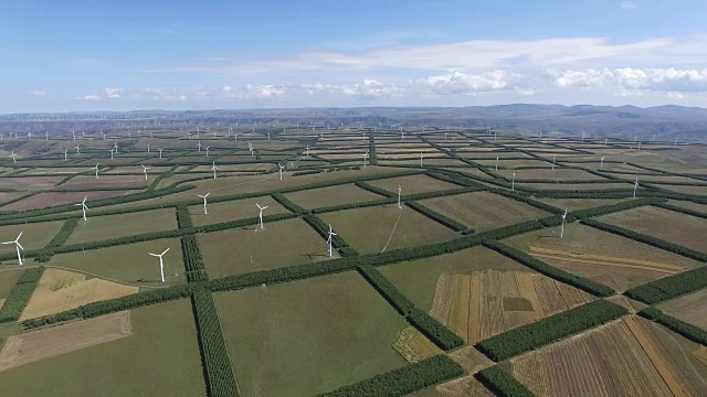 中国的玉米地和风力发电厂视频素材