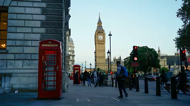 英国伦敦，4K大本钟，电话亭和威斯敏斯特大教堂视频素材