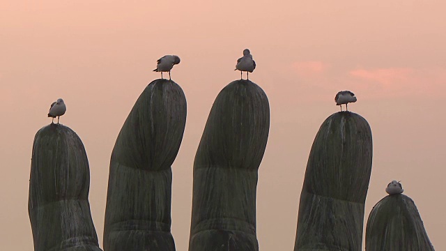 浦项著名旅游景点Homigot角手形雕塑拍摄视频素材