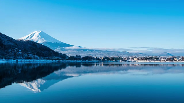 从川口湖到富士山的时间流逝视频素材