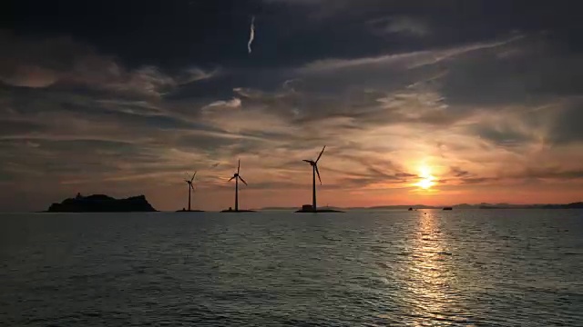 滩头港海景，有风电场视频素材