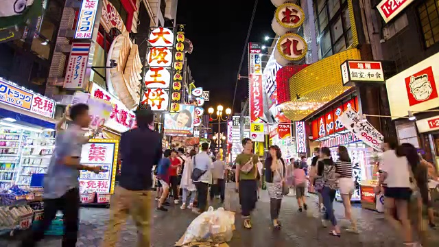 日本大阪道顿堀街的时光流逝视频下载