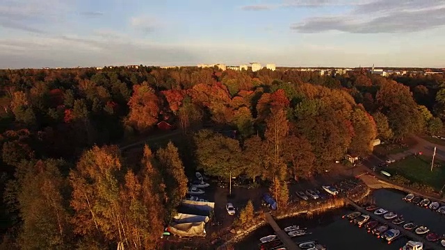 鸟瞰秋天的城市公园-赫尔辛基，芬兰视频素材