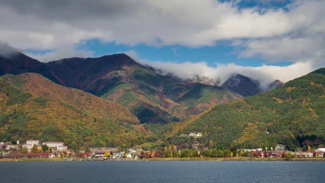 4K时光流逝:日本山梨县川口湖。视频素材