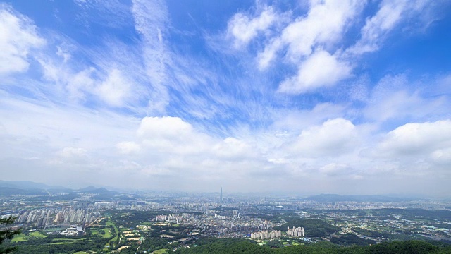 首尔市景，背后有乐天世界大厦和北首尔大厦(乐天世界大厦是韩国最高的建筑之一)视频素材