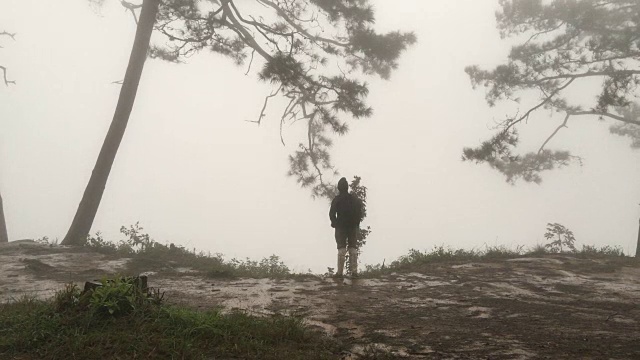 夕阳下的人影。自由的概念。与雾视频素材